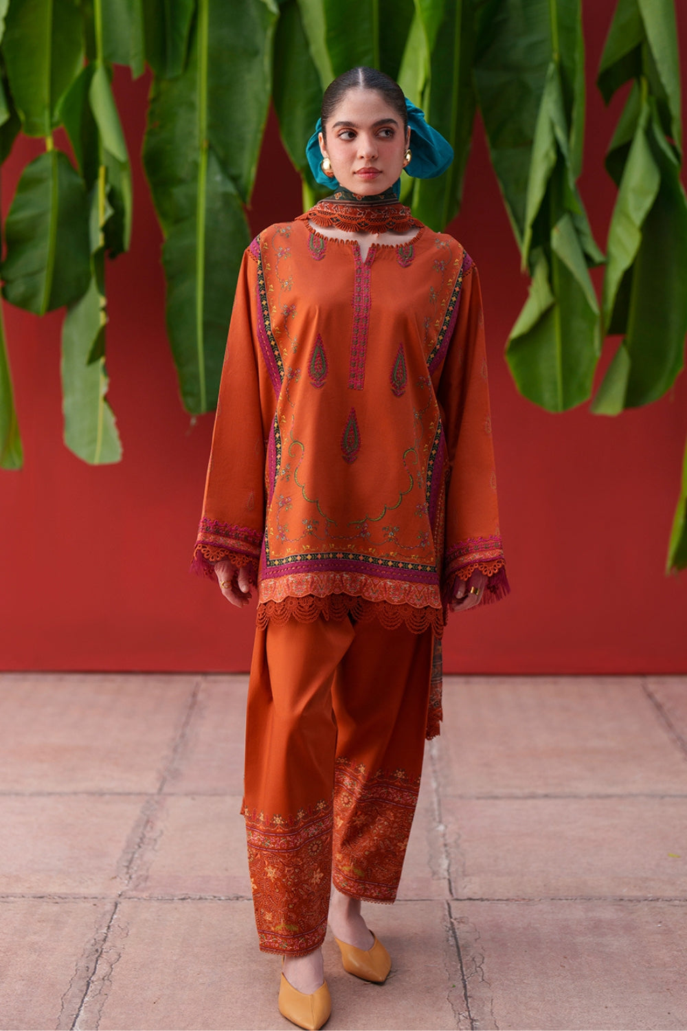 Saira Rizwan Laanem Luxury Lawn –Rust Orange