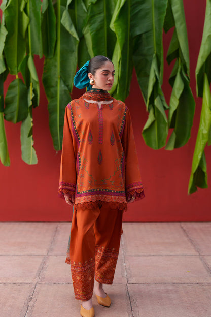 Saira Rizwan Laanem Luxury Lawn –Rust Orange
