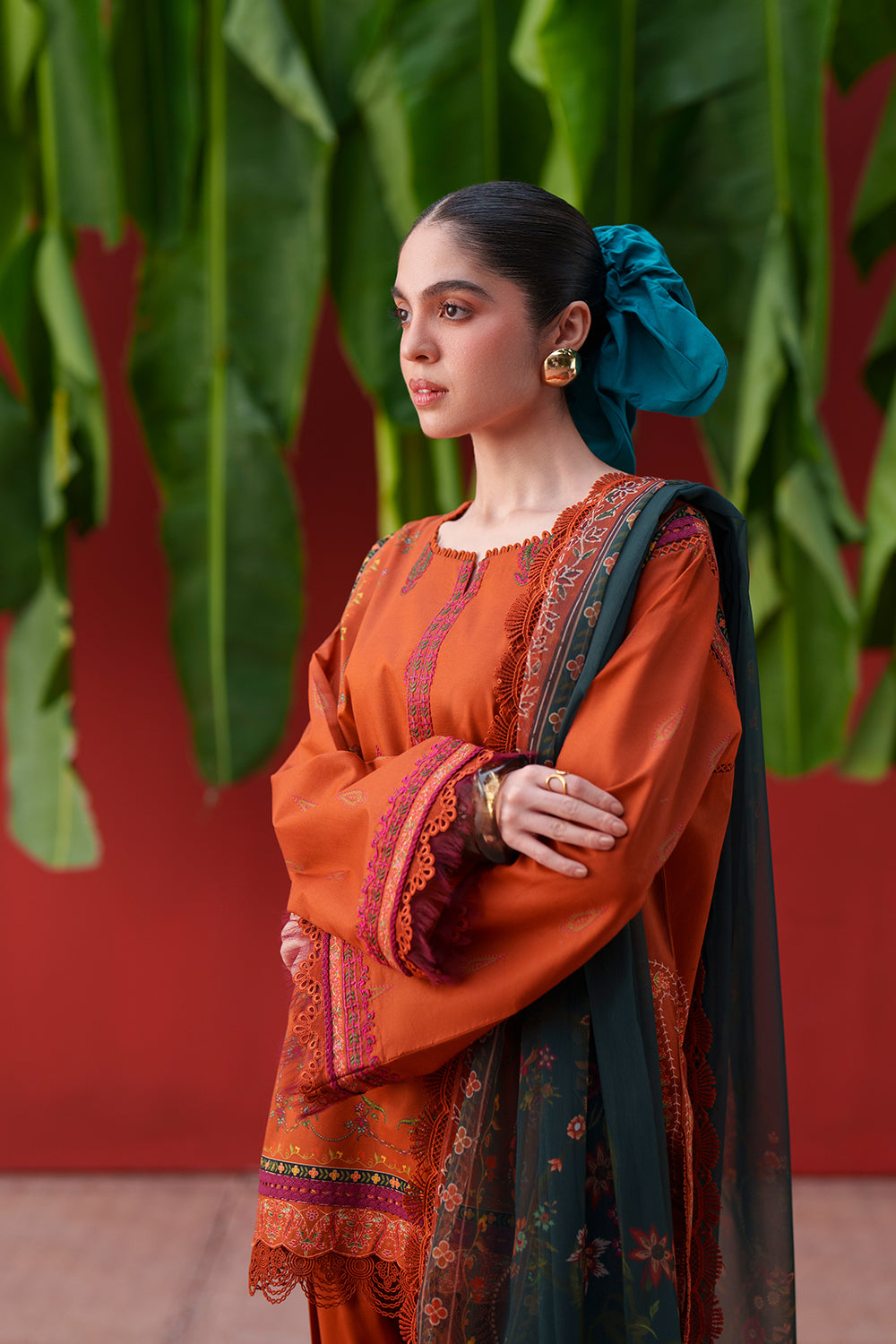 Saira Rizwan Laanem Luxury Lawn –Rust Orange